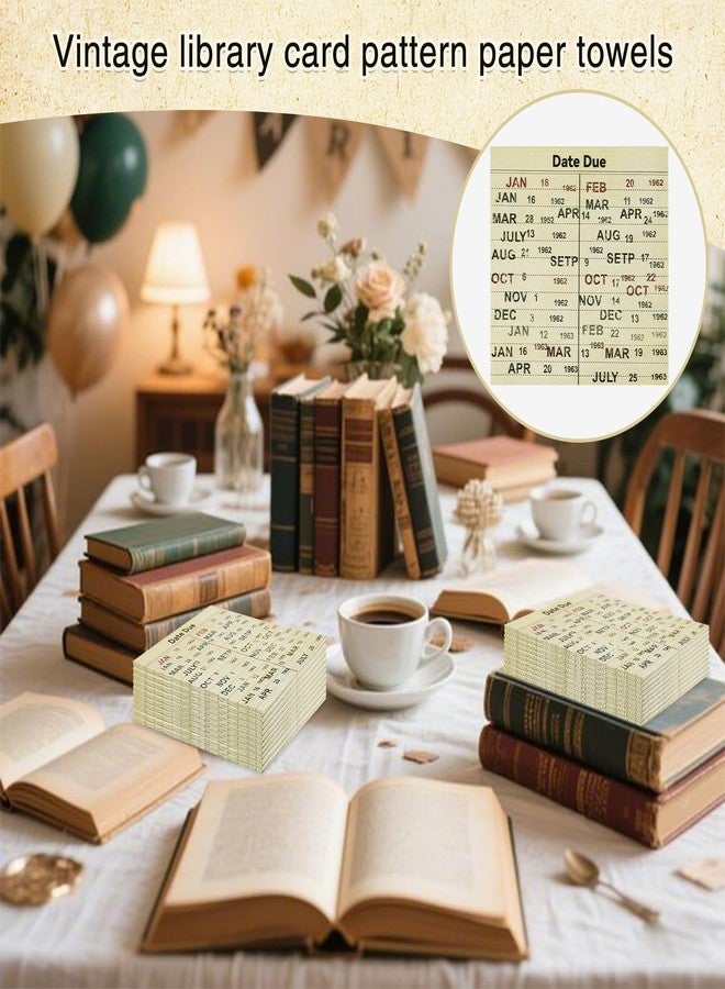 WAYASDCU 100 PCS Book Club Due Date Card Napkins Library Paper Napkins Vintage Party Decorations Books Lover - Image 4